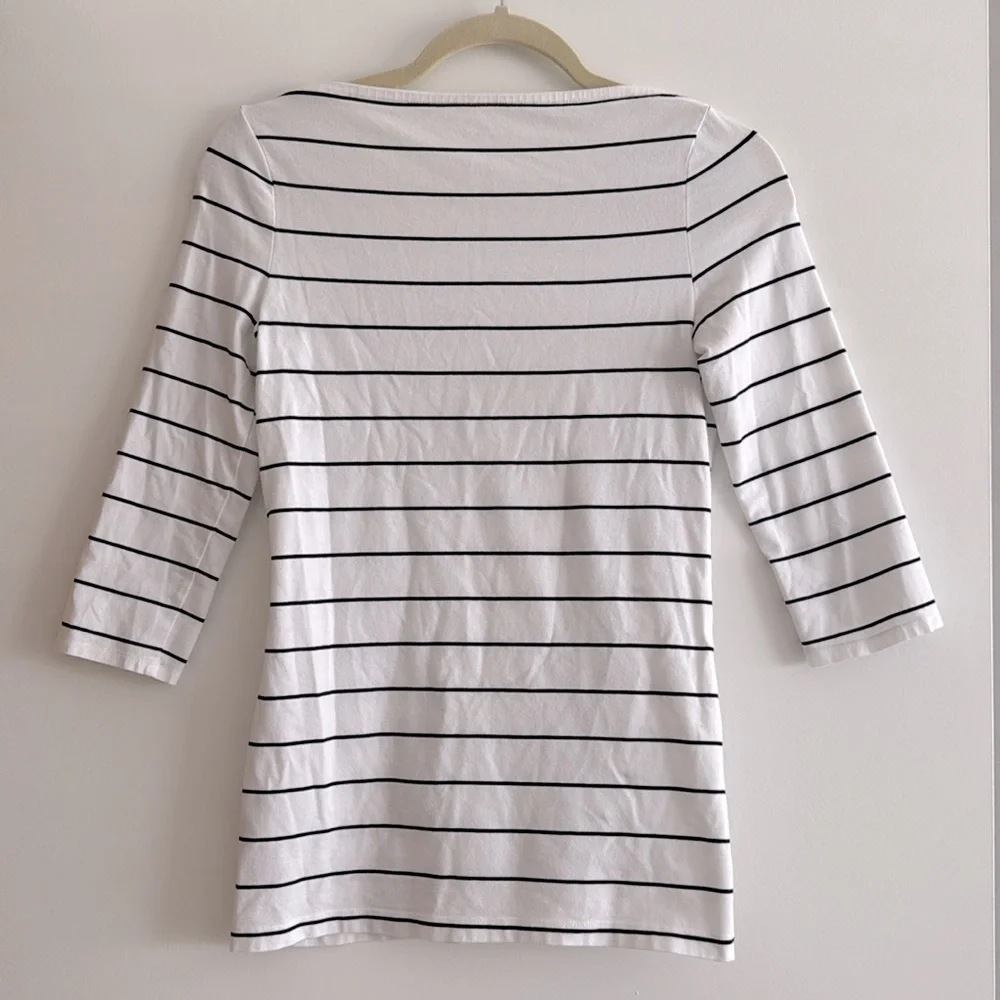 A new day Black and White Stripe Quarter Length sleeve Boat Neck Top Size XS - Picture 4 of 4
